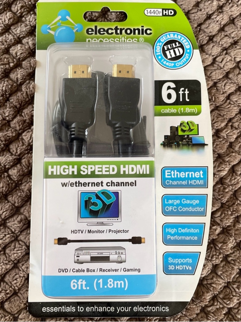 NIB High Speed HDMI Cable w/Ethernet Channel 3D, 1440p HD, 6 Ft. Cable